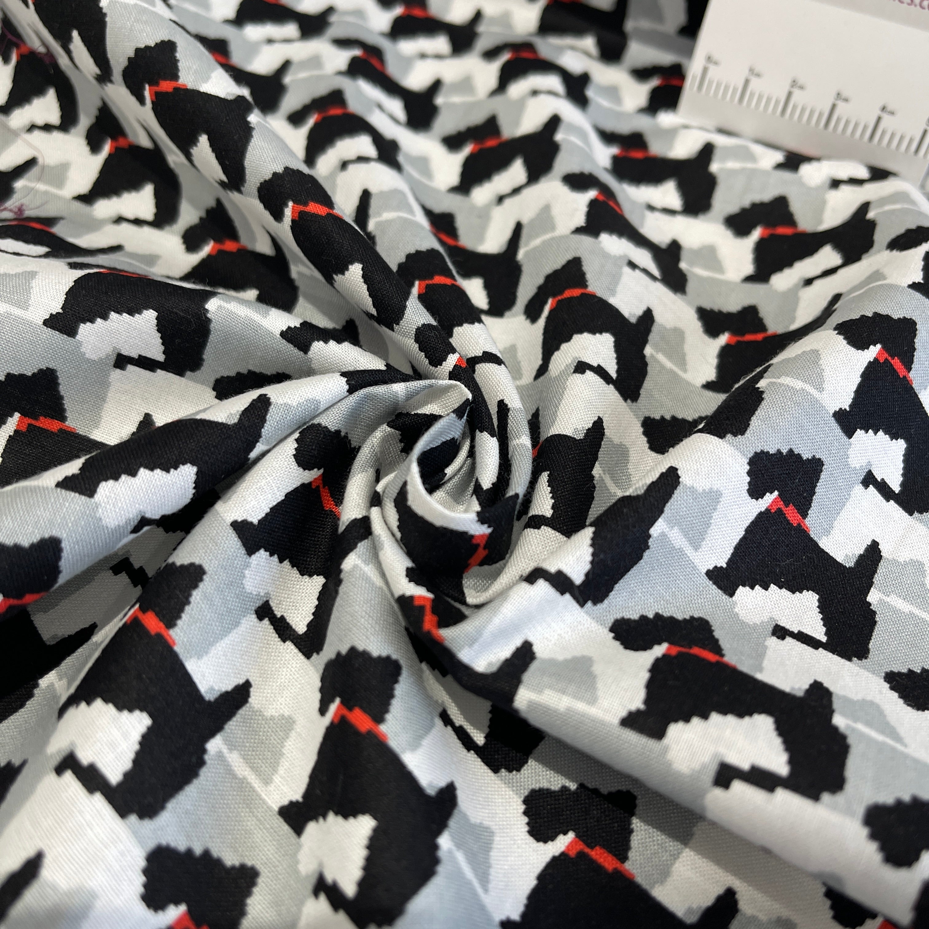Black White Scottie Dog Cotton 150cm Wide dress Fabric M1964
