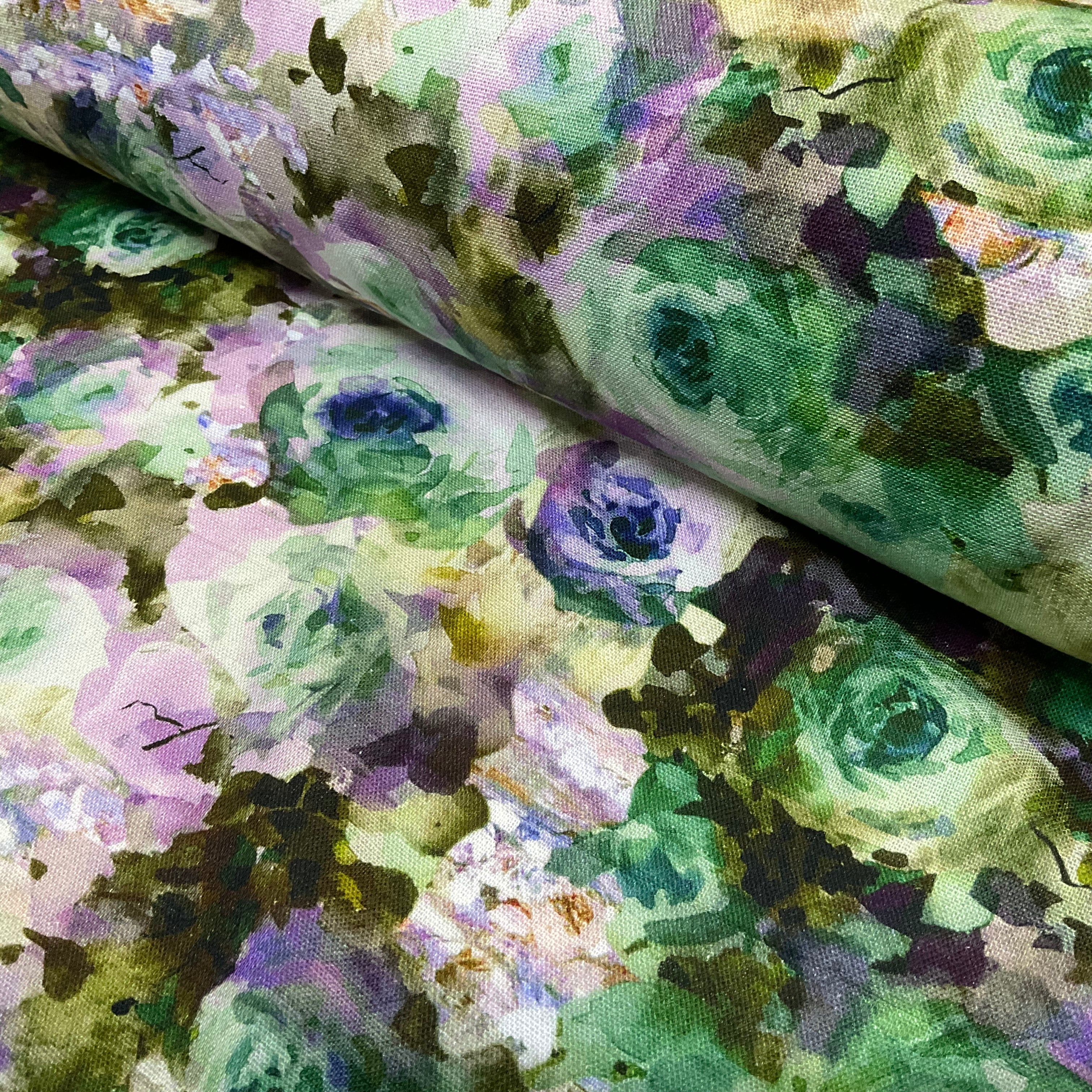 Abstract Pastel Floral Linen Viscose Cotton Digital Printed dress fabric soft natural blend 137cm wide M2045