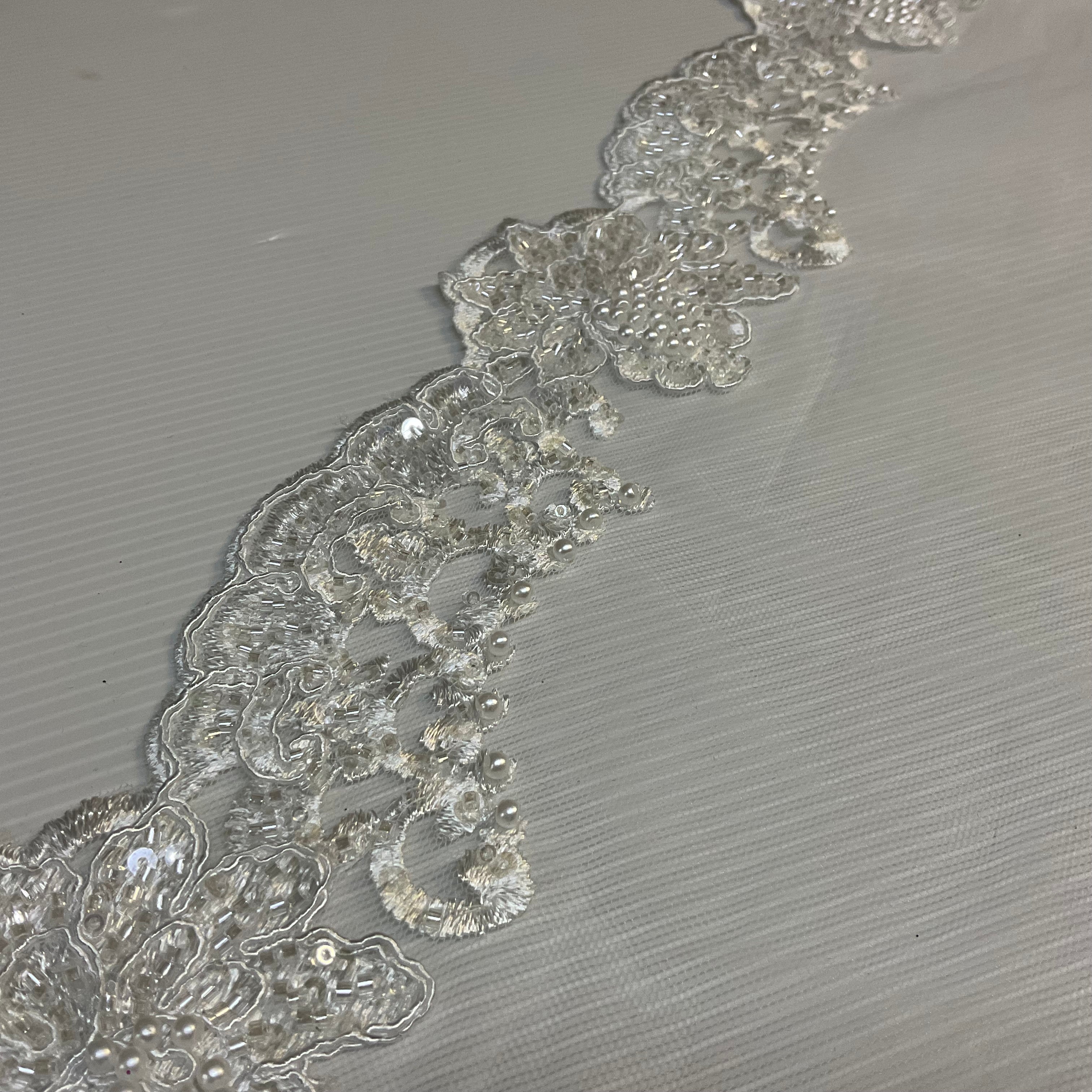 Ivory Beaded Embroidered Mesh Lace Fabric - Bridal & Occasionwear M2076