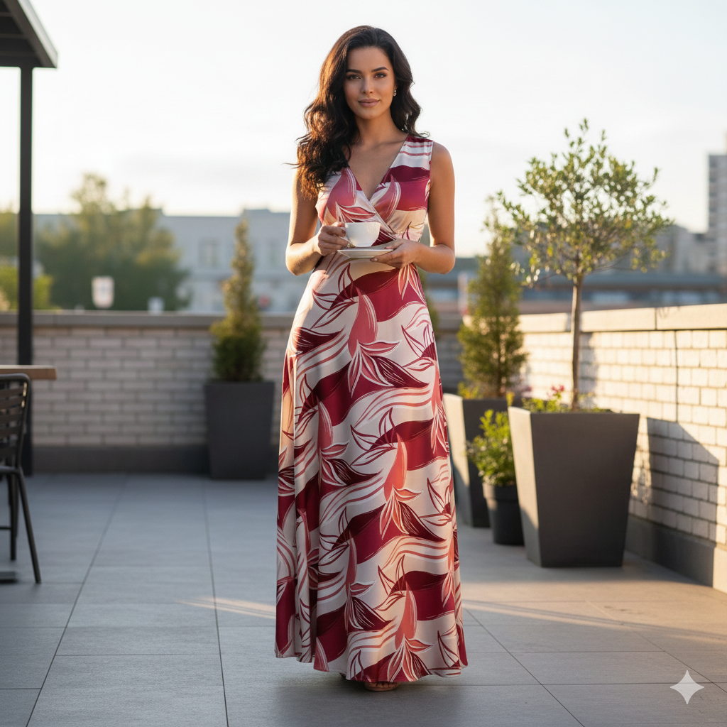 Crimson rose and pink artistic leaf brushstroke silky satin jacquard soft spandex dress fabric M2057-2