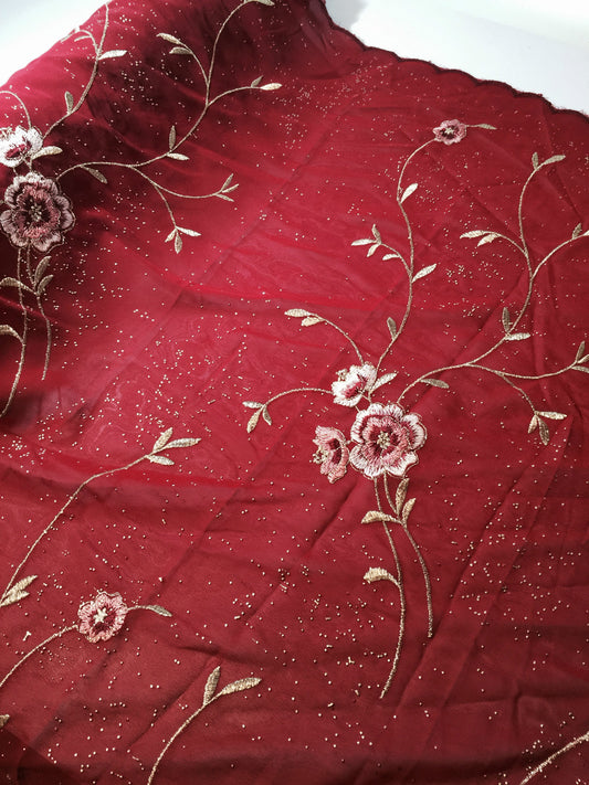 £5.99 Floral Embroidery with gold thread work metallic dewdrop on Georgette M320