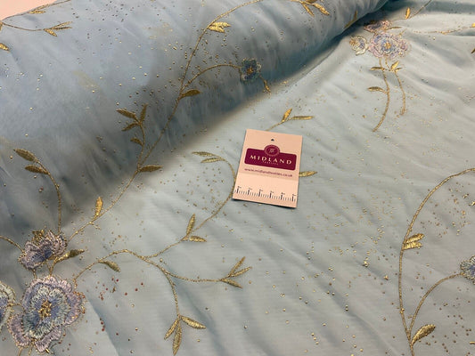 Double Scalloped Embroidery Chiffon with Gold Dew Drop Dress Fabric M1681