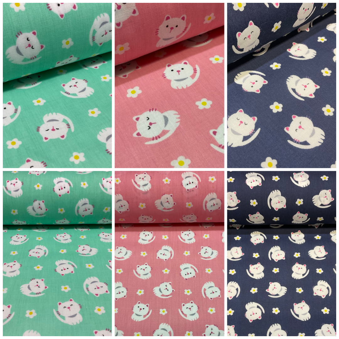 Kitten Kitty  Children's Poly cotton printed lightweight fabric M1628