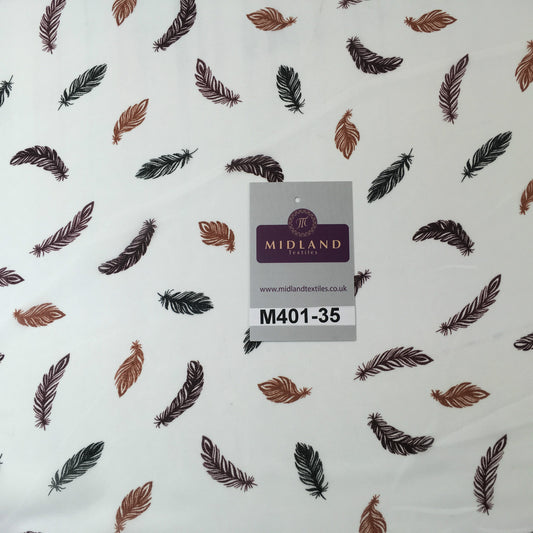 £2.99 Pearl White feather printed light chiffon georgette Fabric 58" M401-35