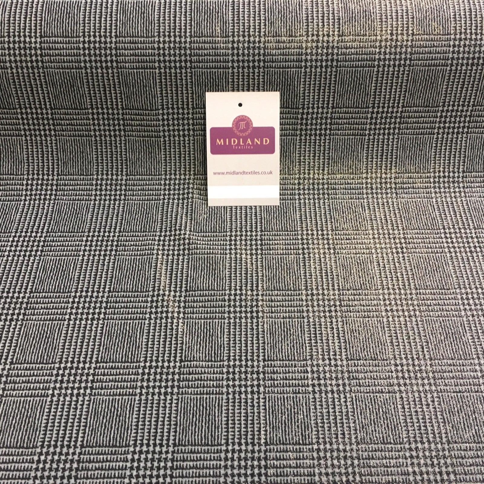 Checked tweed Printed shimmer Gold Foil Dress ITY Fabric 58' MQ880 Mtex