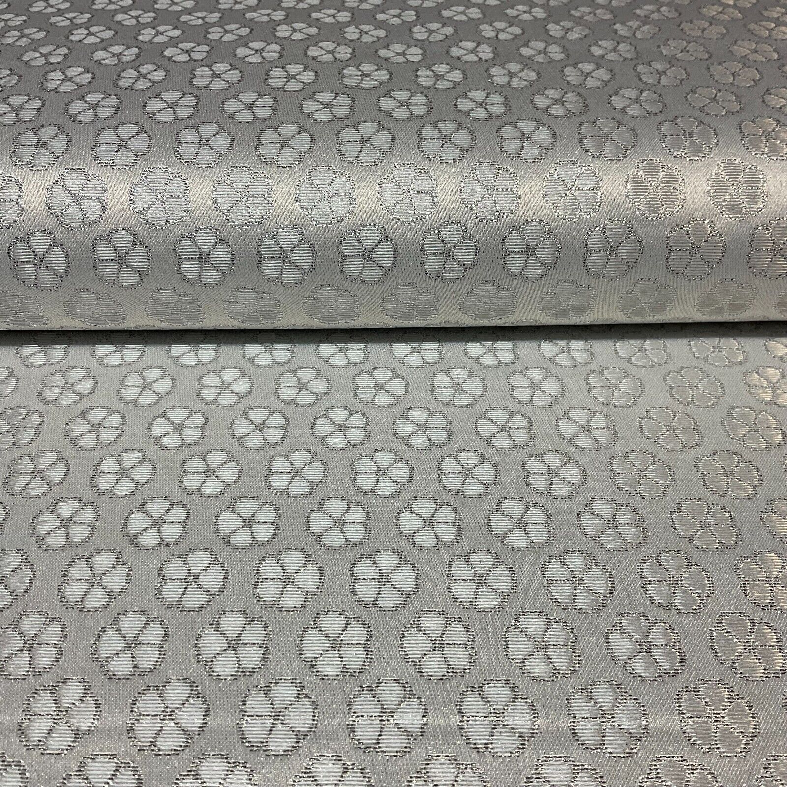 White Silver Floral Geometric Mixed Banarsi Brocade Fabric 111cm wide M1691