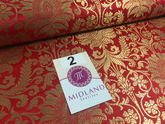 £14.99/m Gold Floral metallic Indian faux silk banarsi Brocade fabric 45"  M282