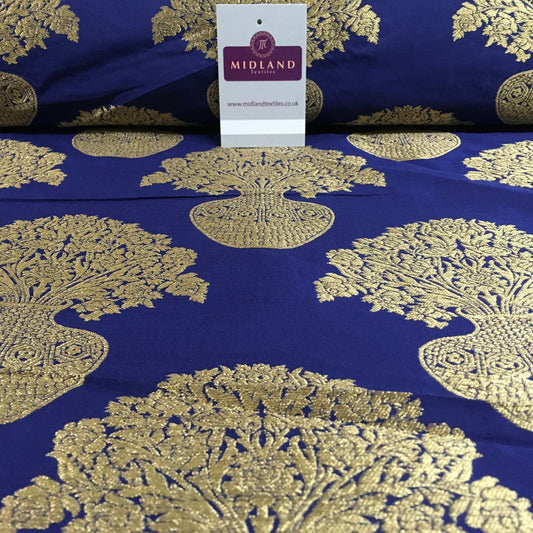 £12.99 Indian Gold Large Flower Vase Banarsi Brocade fabric 147 cm Wide MN1099