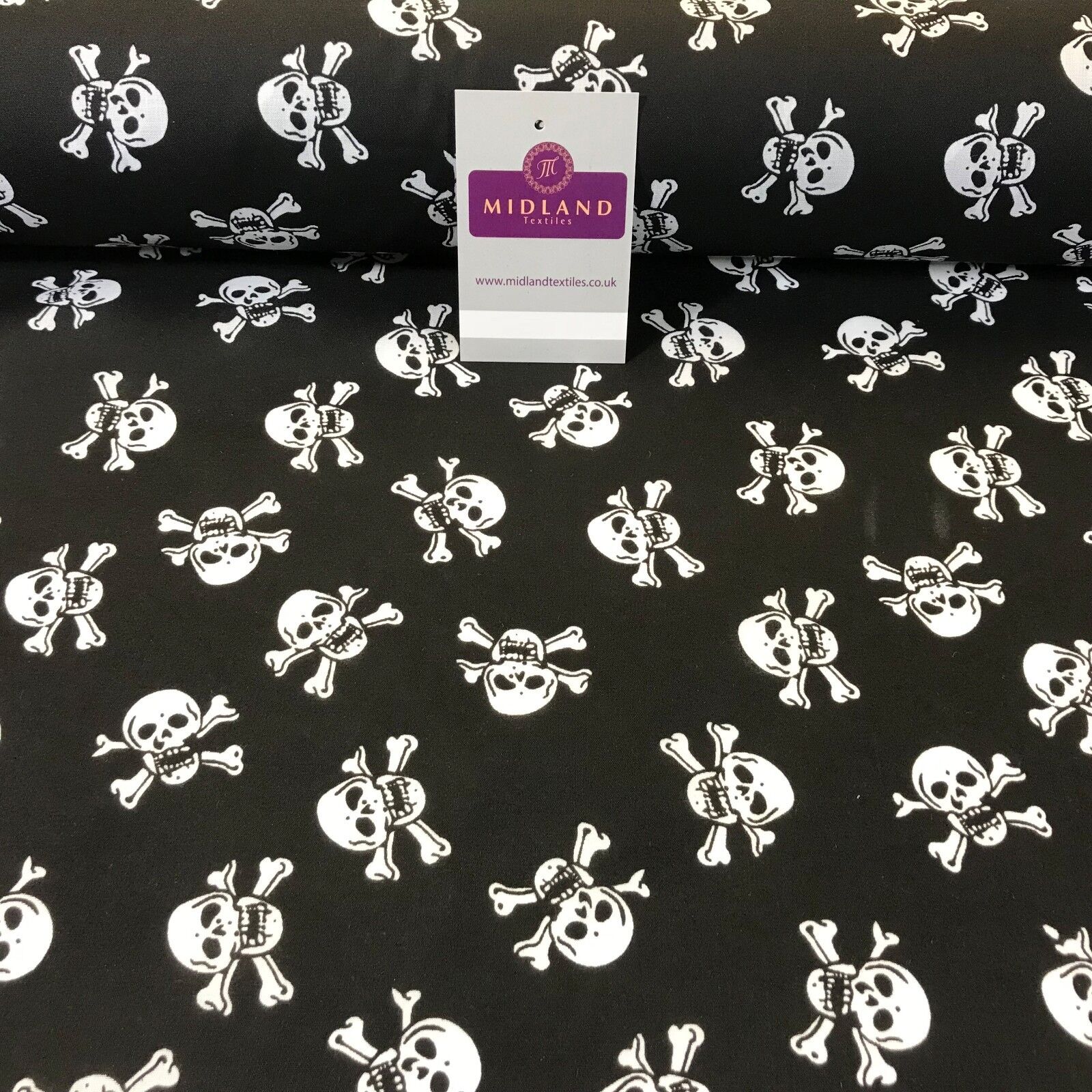 Halloween Skull & Bone printed polycotton for costumes & decorations 44' M754
