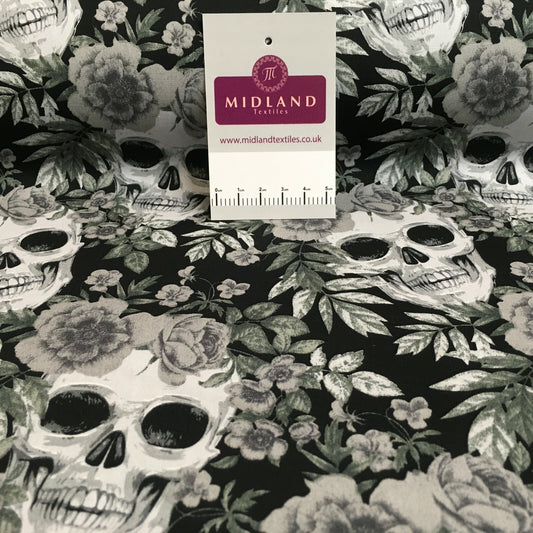 Skull and roses printed 100% cotton poplin craft mask Fabric 110 cm MD1395 Mtex