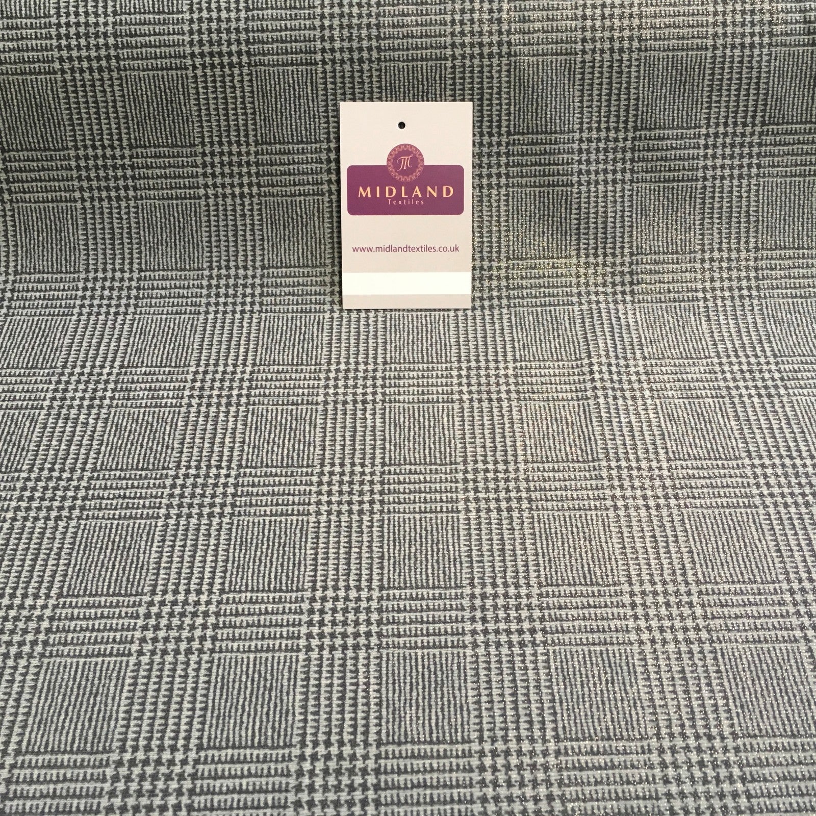 Checked tweed Printed shimmer Gold Foil Dress ITY Fabric 58' MQ880 Mtex