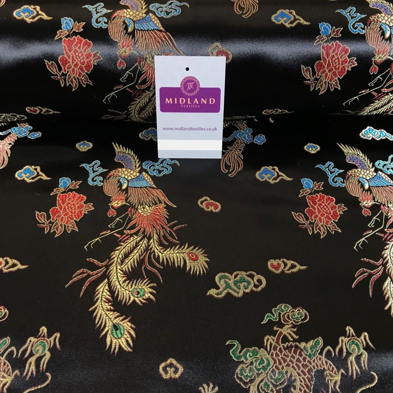 £8.15 Chinese oriental Dragon silky satin brocade dress fabric 45' wide M797