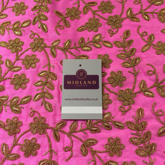 Pink Embroidered flower Faux Raw Silk dupion wedding fabric 42" Wide M736 Mtex