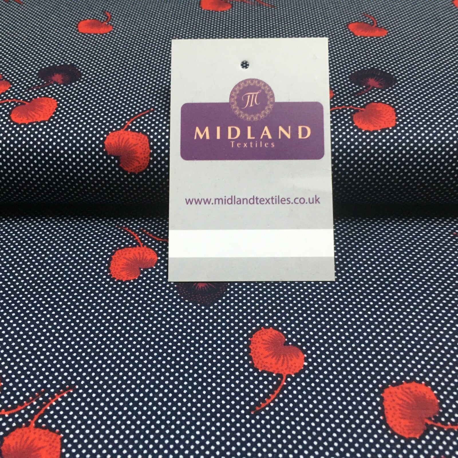 Navy Floral Spot Dot Printed Cotton Poplin Fabric 110 cm MK1260 Mtex