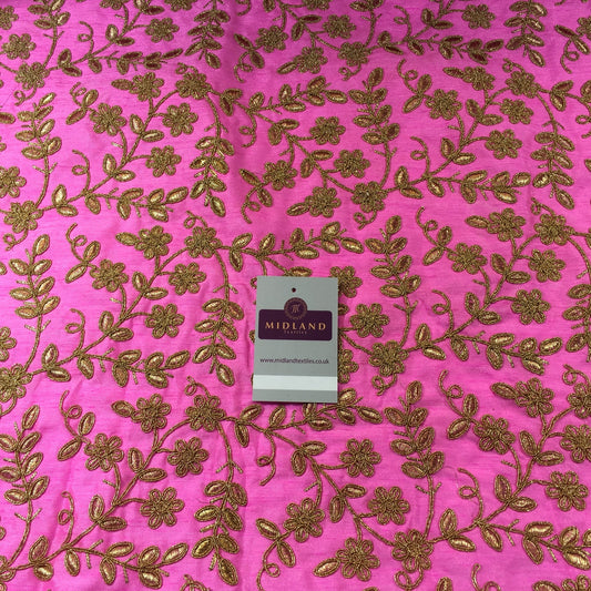 Pink Embroidered flower Faux Raw Silk dupion wedding fabric 42" Wide M736 Mtex