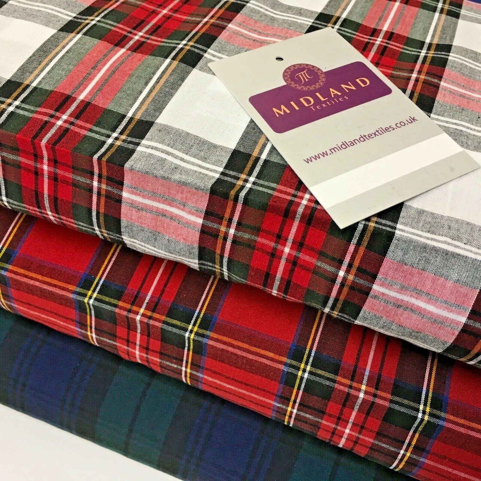 £7.99 Flat Tartan Woven 100% Cotton Poplin for clothing Fabric 147cm MD1053