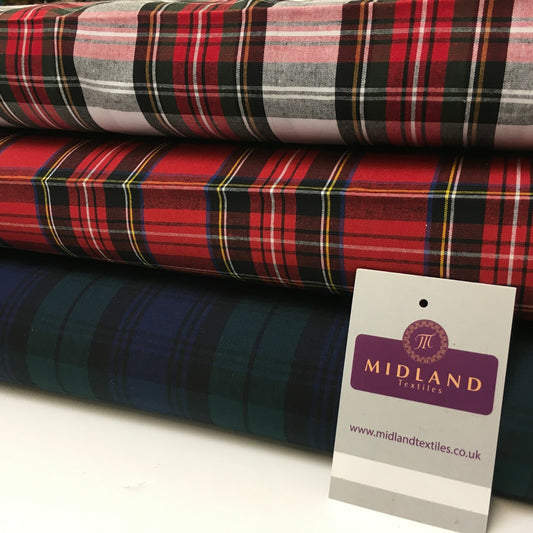 £7.99 Flat Tartan Woven 100% Cotton Poplin for clothing Fabric 147cm MD1053