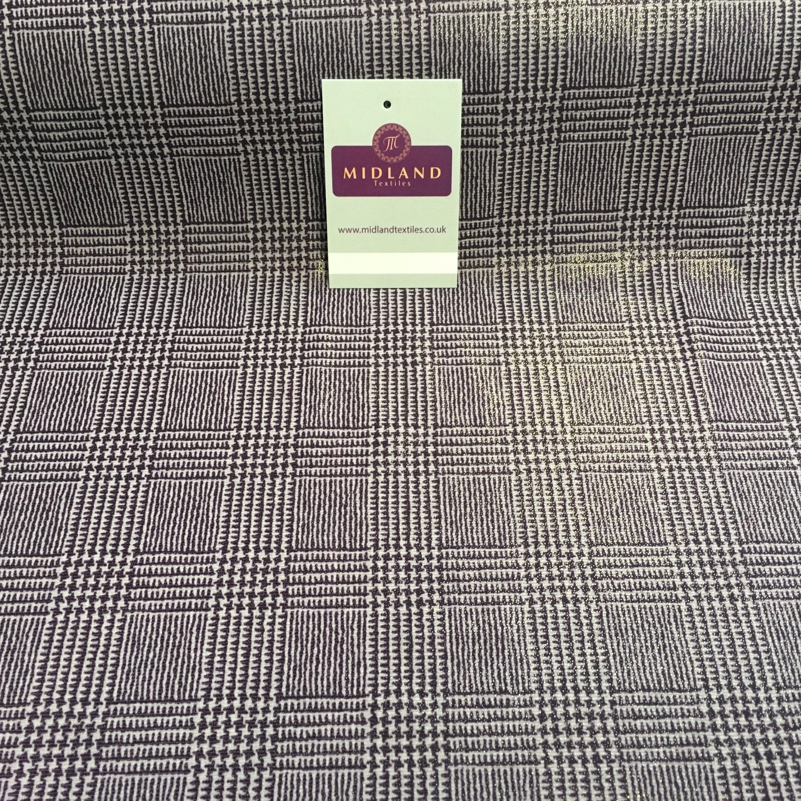 Checked tweed Printed shimmer Gold Foil Dress ITY Fabric 58' MQ880 Mtex