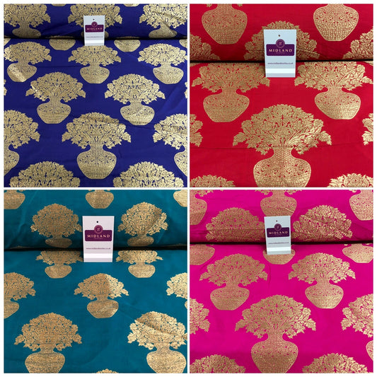 £12.99 Indian Gold Large Flower Vase Banarsi Brocade fabric 147 cm Wide MN1099