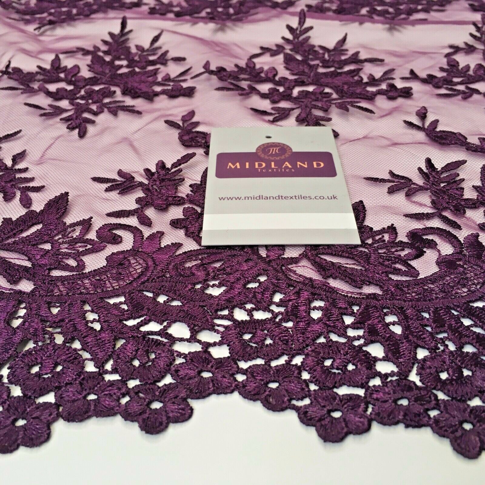 Bridal Floral Double Scalloped Edge Applique Dress Net Fabric 50' Wide M1135