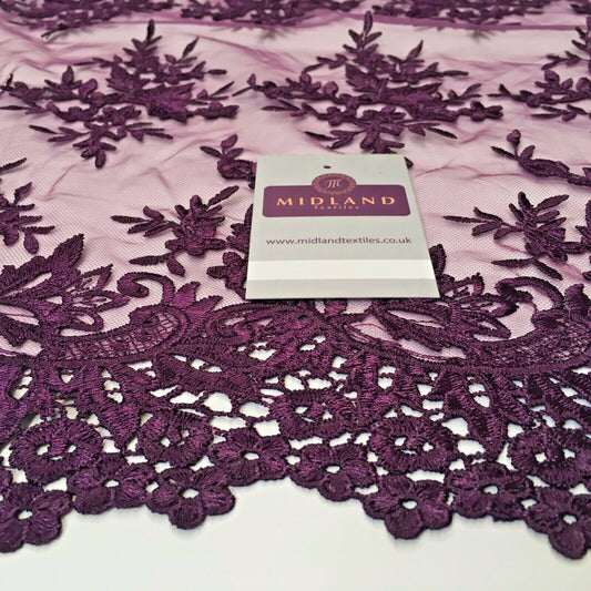 Bridal Floral Double Scalloped Edge Applique Dress Net Fabric 50" Wide M1135