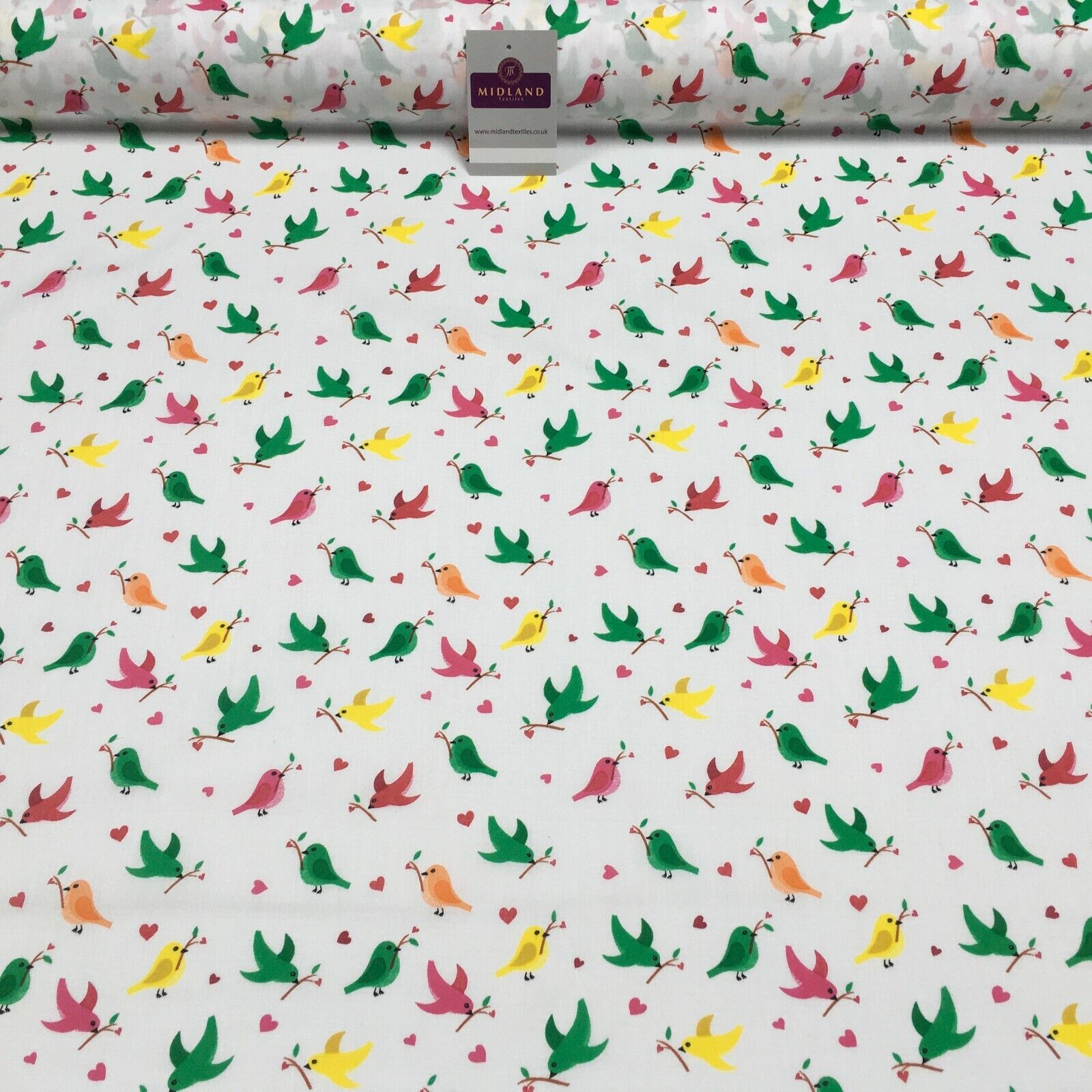 White Christmas Thorn Birds Branch Printed Polycotton Fabric 110 cm MD1281