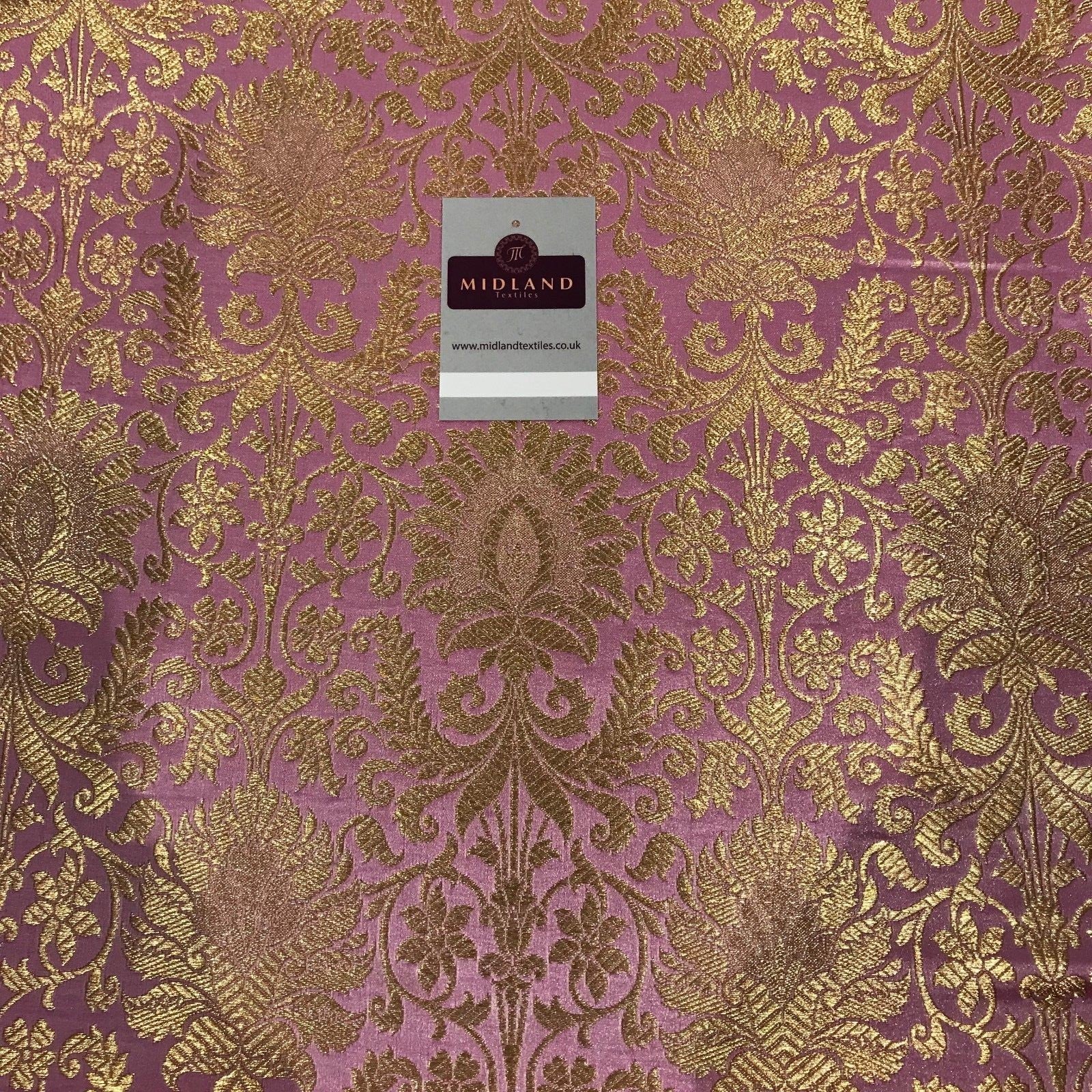 £15 Gold Floral metallic Indian faux silk banarsi Brocade fabric 45' M282