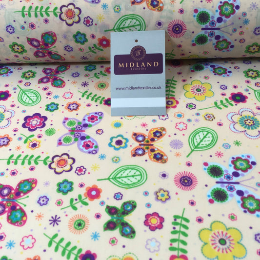 £2.75 Floral Butterfly polycotton printed Fabric 44" M738 Mtex