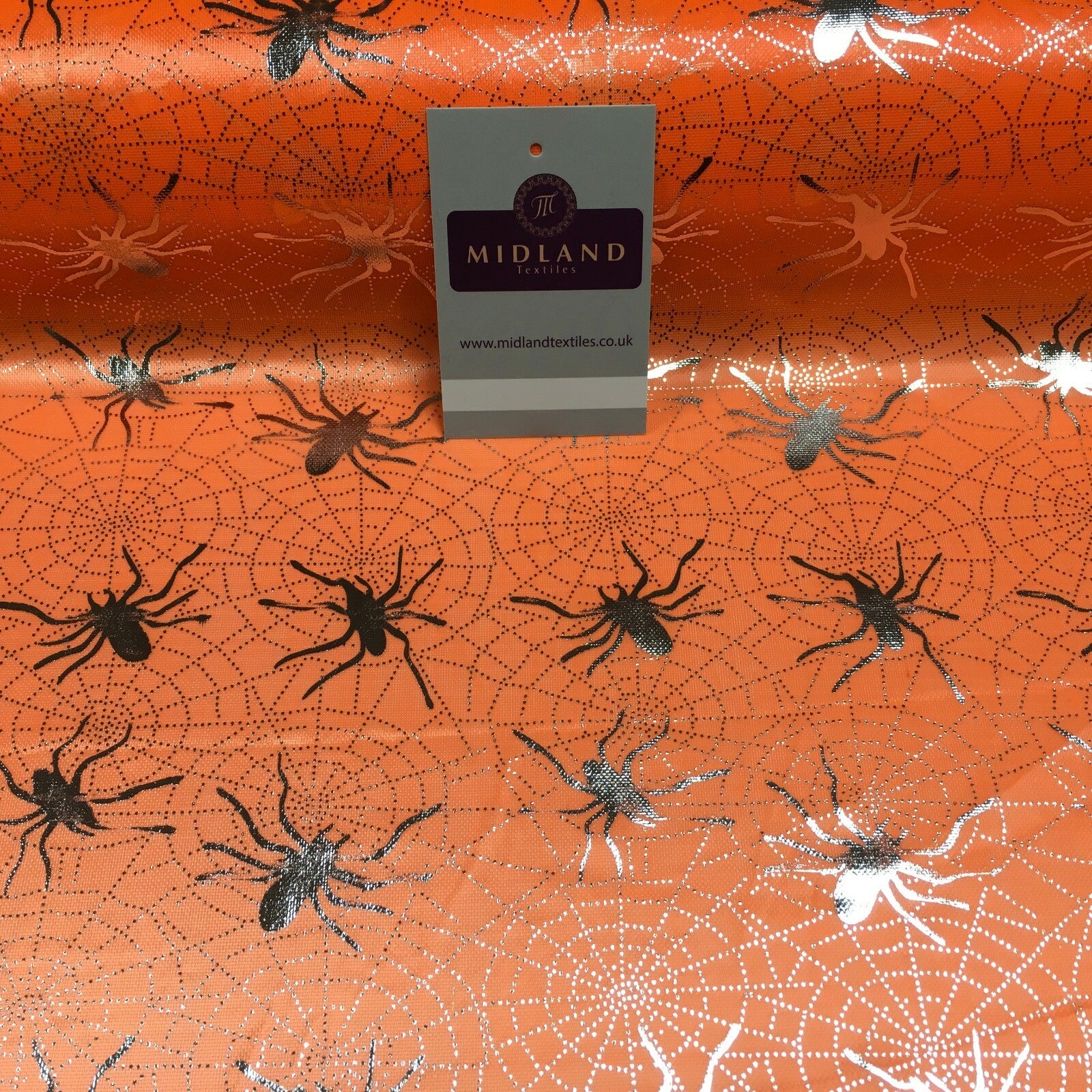 Halloween Spooky Spider web Silver Foil Nylon jersey Fabric 150 cm MH1280 Mtex