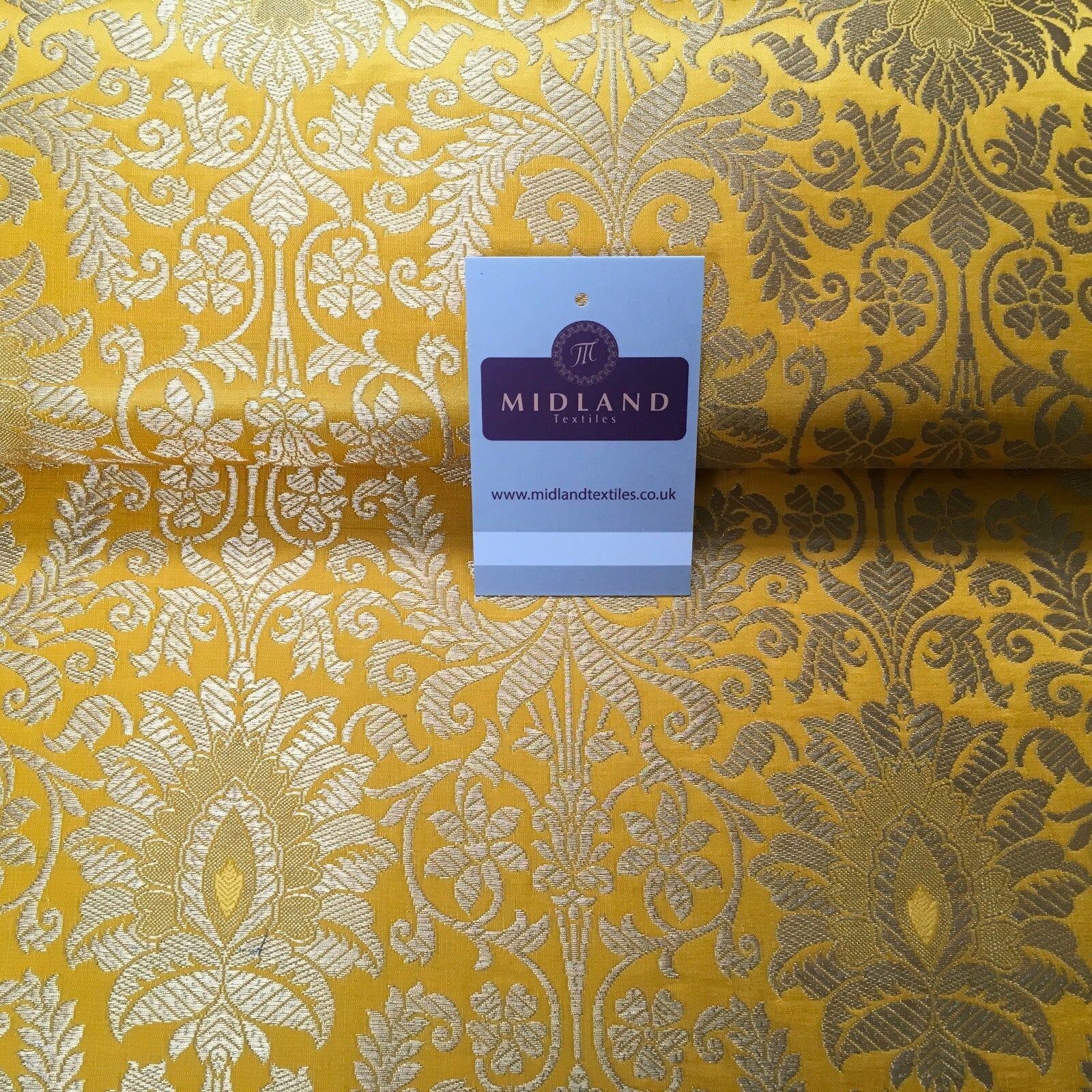 £14.99/m Gold Floral metallic Indian faux silk banarsi Brocade fabric 45'  M282