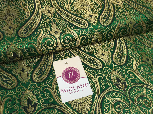 £14.99/m Luxury Gold Paisley Indian Banarsi Brocade Fabric M246 Metallic Bridal
