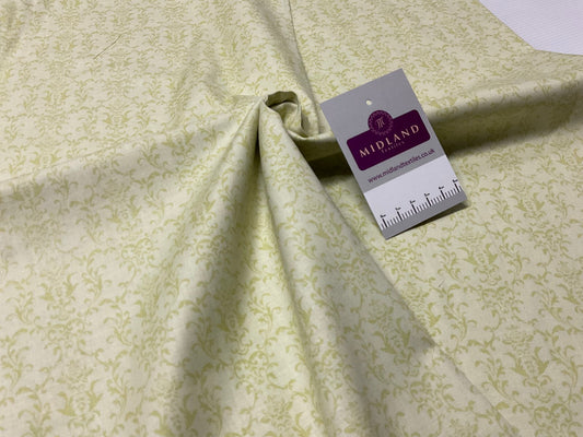 £5.99 Lime Ornamental Stof Crafting 100% Cotton Fabric Sold by Metre M1937