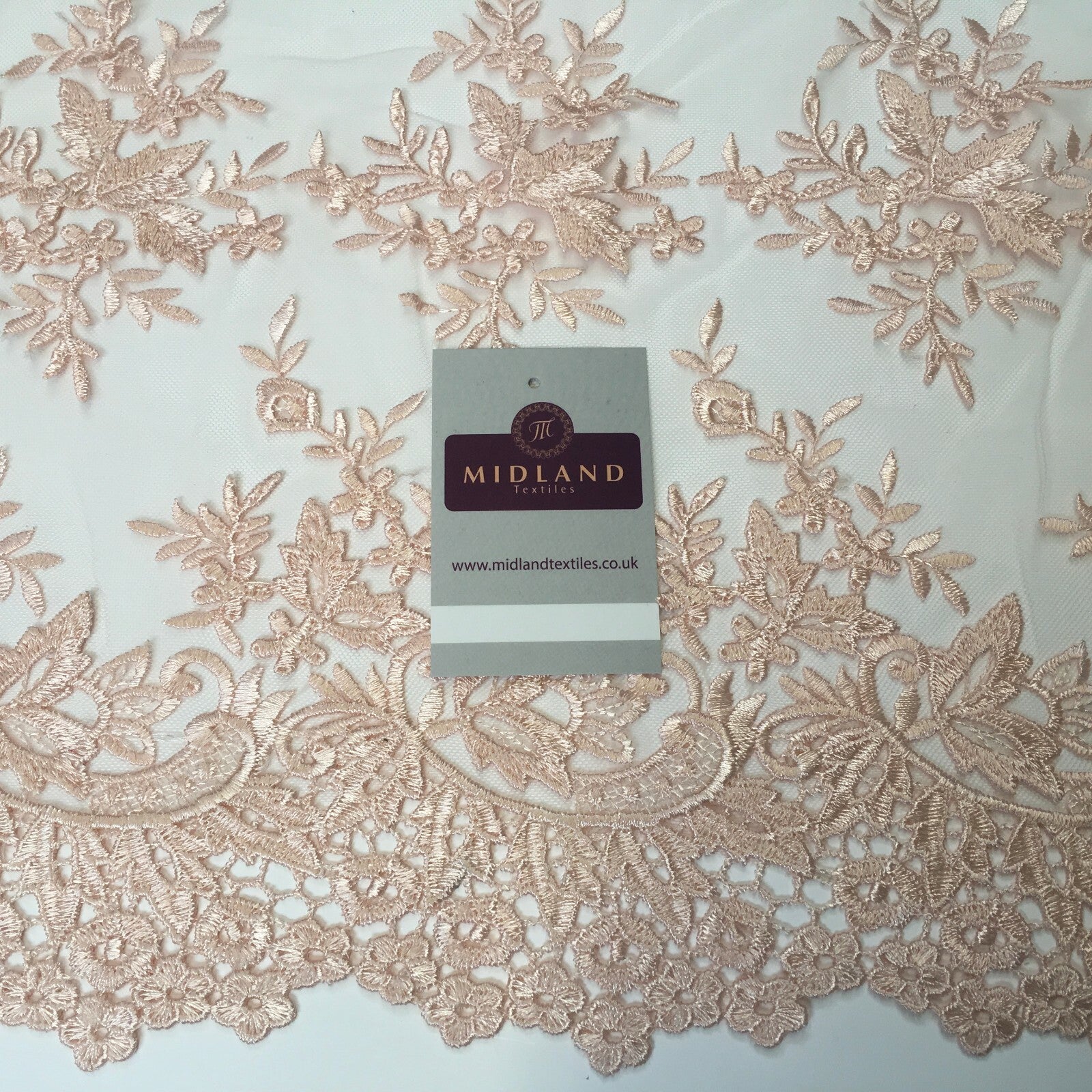 Bridal Floral Double Scalloped Edge Applique Dress Net Fabric 50' Wide M1135