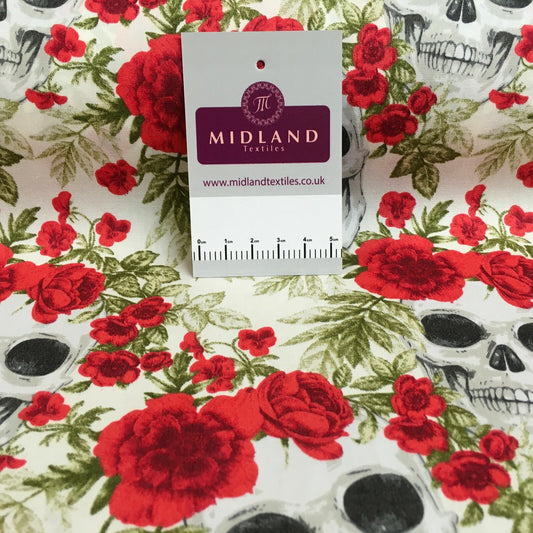 Skull and roses printed 100% cotton poplin craft mask Fabric 110 cm MD1395 Mtex