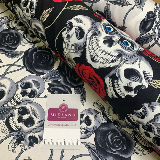 £5.99 Skull and roses printed 100% cotton poplin craft mask Fabric MD1399