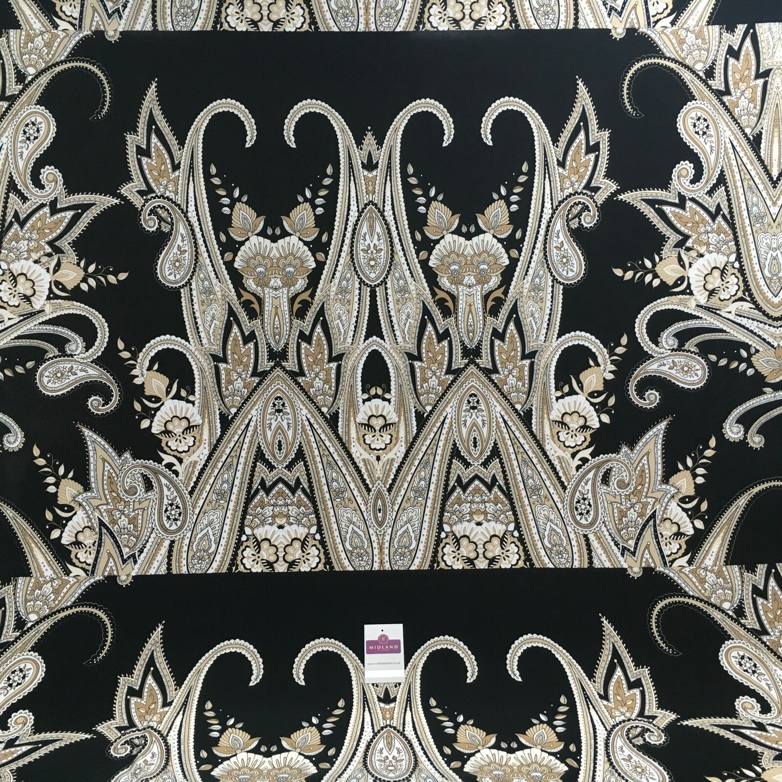 Black beige paisley 80cm panel Stretch Ity Spandex Dress Fabric 147 cm M1200-8
