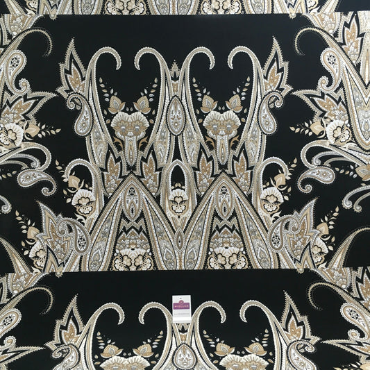 Black beige paisley 80cm panel Stretch Ity Spandex Dress Fabric 147 cm M1200-8