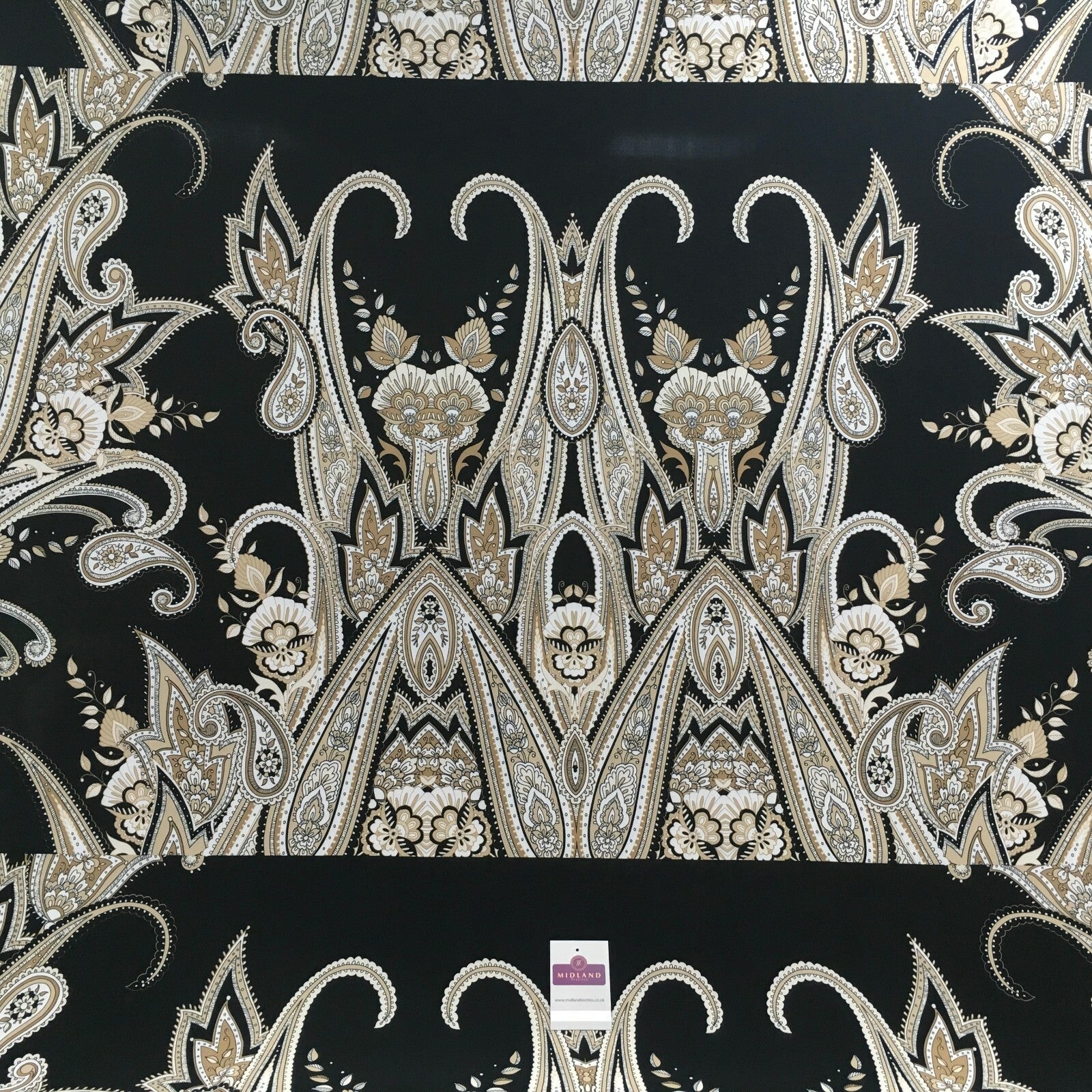 Black beige paisley 80cm panel Stretch Ity Spandex Dress Fabric 147 cm M1200-8