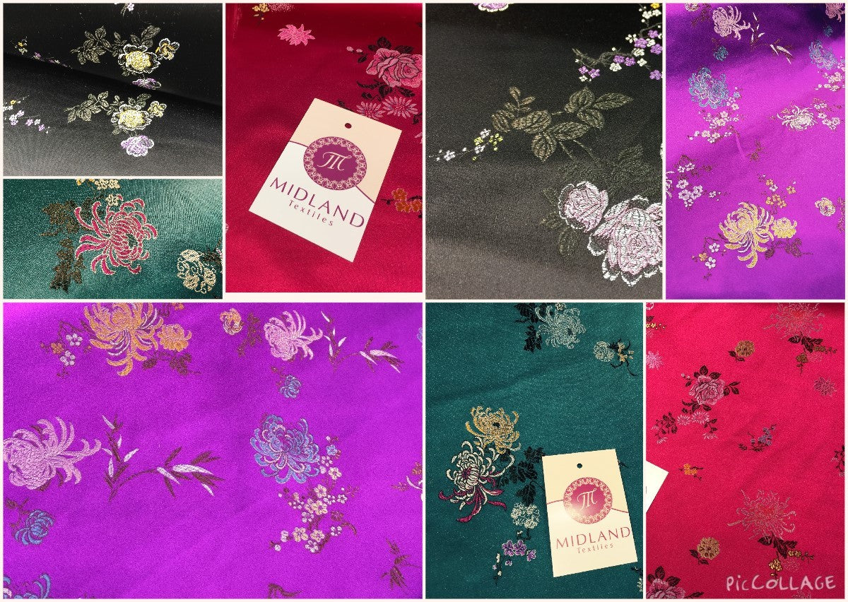 £7.99 Chinese Floral Blossom Oriental Brocade Satin 44' Wide  M241 Mtex
