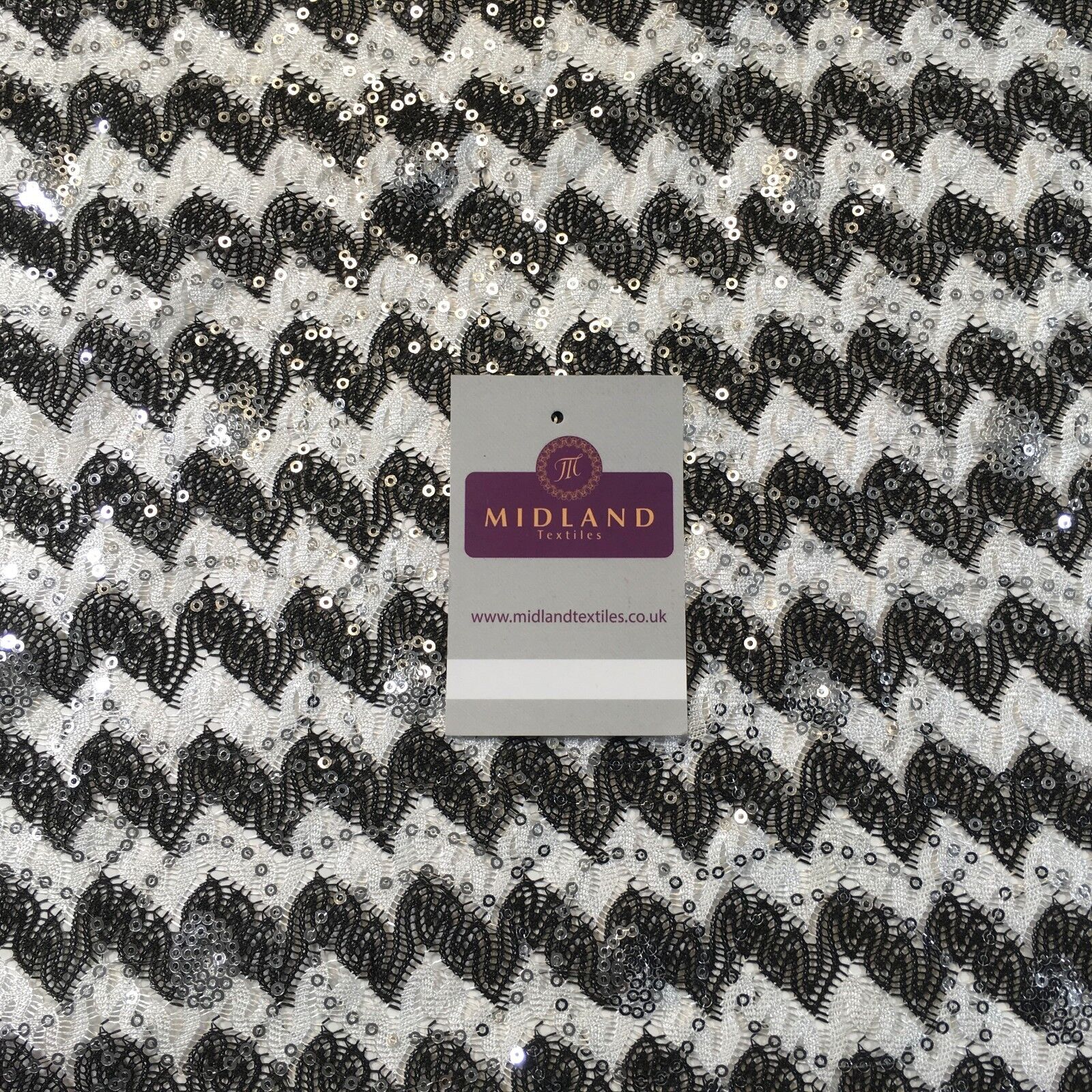 Black and white Geometric Silver Sequined lace dress fabric 58' M781 Mtex