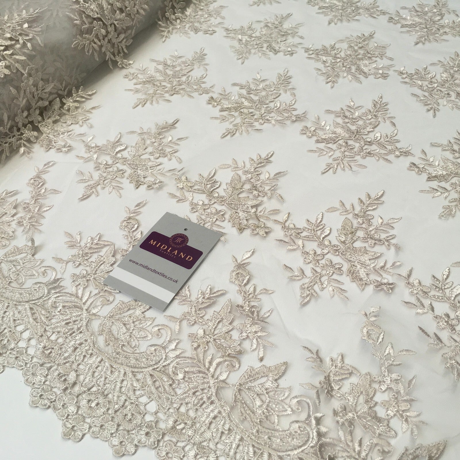 Bridal Floral Double Scalloped Edge Applique Dress Net Fabric 50' Wide M1135