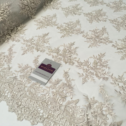 Bridal Floral Double Scalloped Edge Applique Dress Net Fabric 50" Wide M1135