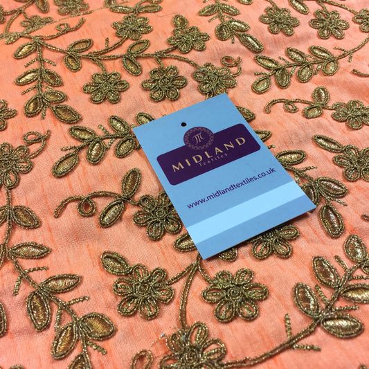 Orange Embroidered flower Raw Silk dupion wedding fabric 42" Wide M736-6 Mtex