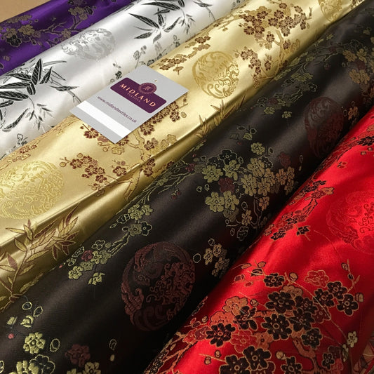 £8.20 Chinese Shanghai Floral blossom Silky Satin Brocade fabric 45" wide M798