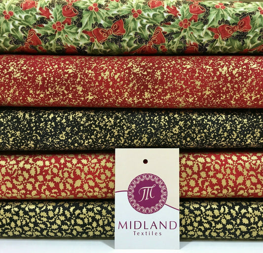 Black Merry Christmas themed 100% Cotton Patchwork & Crafting Fabric 45" Mtex