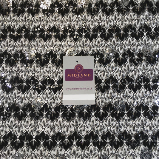 Black and white Geometric Silver Sequined lace dress fabric 58" M781 Mtex