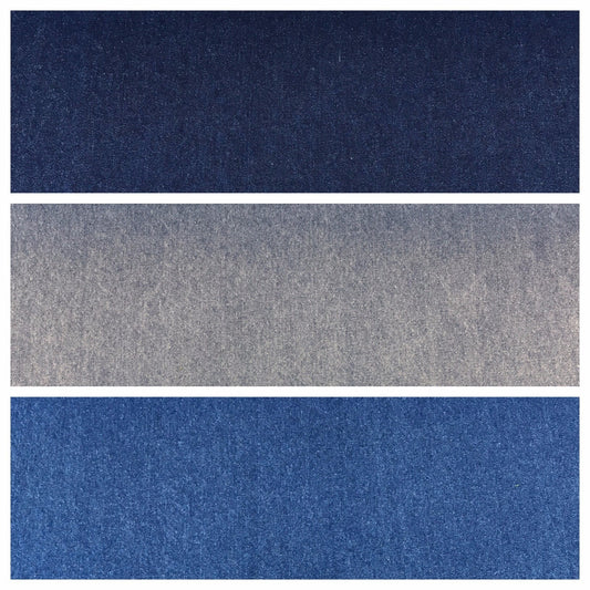 £10.75/m 8oz Washed Denim Light-Medium-Dark Blue Fabric 100% Cotton 58" M614