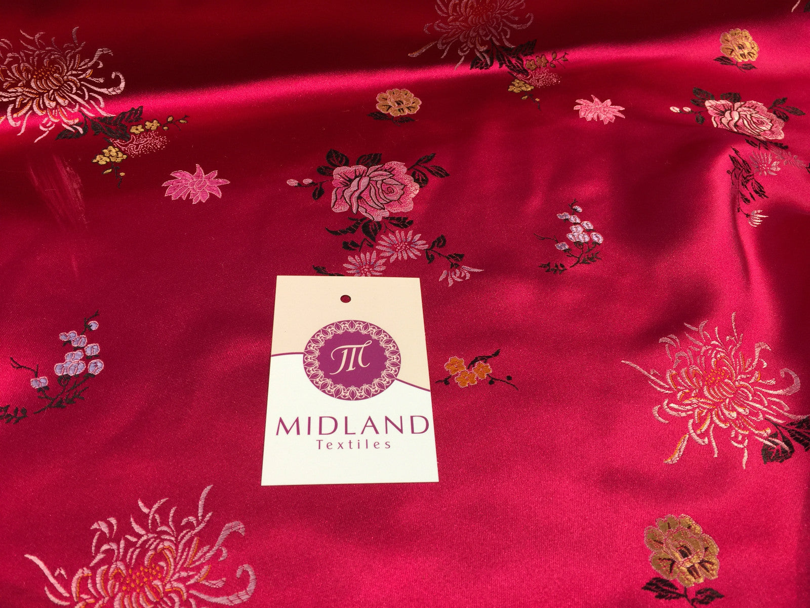 £7.99 Chinese Floral Blossom Oriental Brocade Satin 44' Wide  M241 Mtex