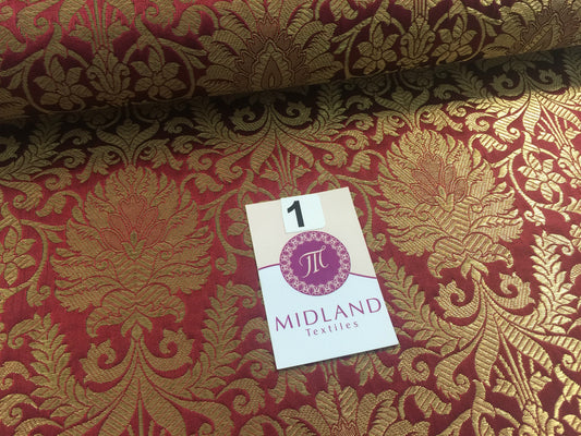 £14.99/m Gold Floral metallic Indian faux silk banarsi Brocade fabric 45"  M282