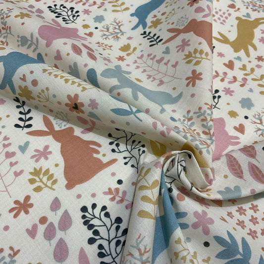Ivory Rabbit Silhouette Children's Poly cotton printed lightweight fabric M1645